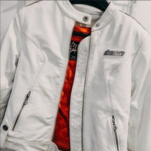 Icon Hella White Leather Motorcycle Jacket - Small